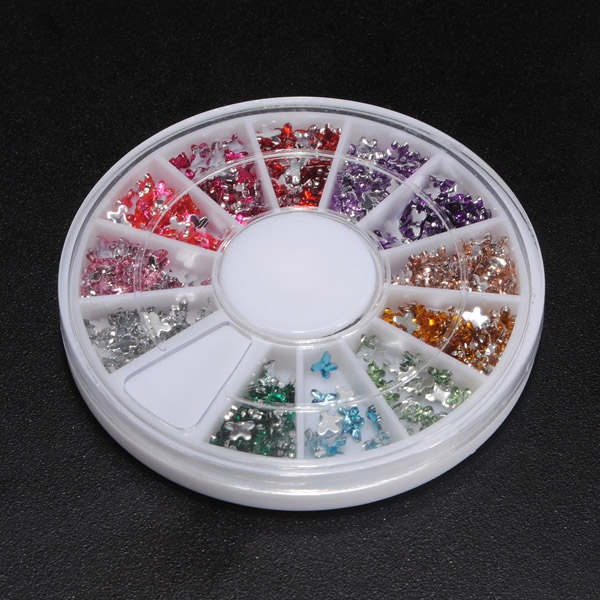 12 Colors Acrylic Rhinestone Crystal Butterfly Nail Decoration Wheel